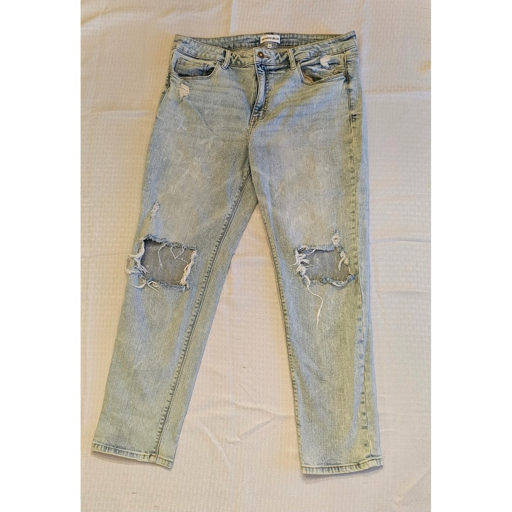 Studio Blue Distressed Straight Leg Jeans Womens 32 Light Wash High Rise Ripped